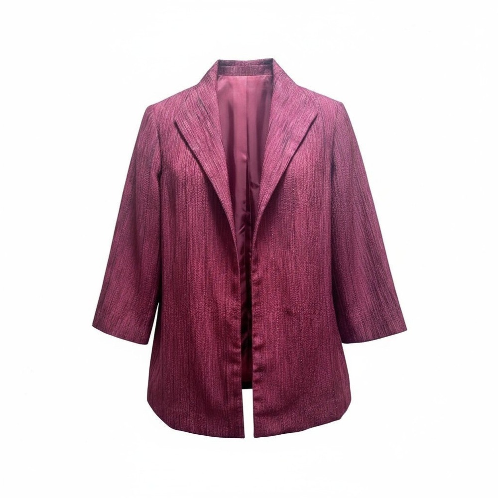 Jones New York Textured Blazer Jacket 3/4 Sleeve Burgundy Career Chic